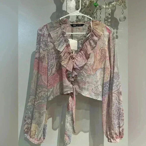 Zara Sheer Paisley Print Crop Top - Picture 3 of 9